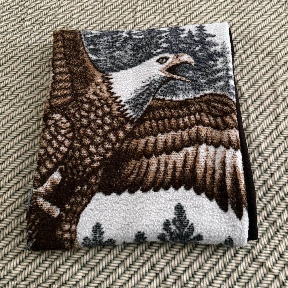 Vintage 70s Biederlack Throw Blanket GERMANY Flying Bald Eagle Joe Hautman 50x73